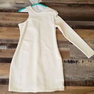 Spandex beige body con 1 sleeve dress